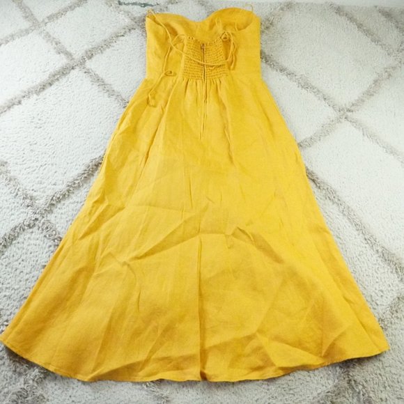 Reformation Midi Dress Womens 6 Mustard Yellow 100% Linen - Picture 9 of 11
